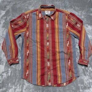 Territory Ahead Button Down Shirt Mens XLT Multicolor Southwestern Striped Heavy